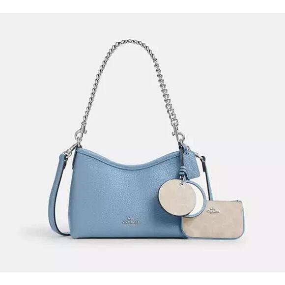 Coach Laurel Small Shoulder Bag Mirror Charm And Pouch CBI06 Pool/Sand - Picture 1 of 11